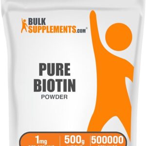 BulkSupplements.com Pure Biotin Powder - as Vitamin B7, Biotin Supplement, Biotin Vitamins for Hair, Skin and Nails - Gluten Free, 1mg per Serving, 500g (1.1 lbs) (Pack of 1)