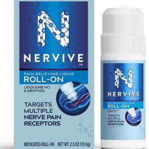Nervive Nerve Care, Pain Relieving Roll On Liquid, Max Strength No-Mess Topical Pain Reliever with Lidocaine and Menthol