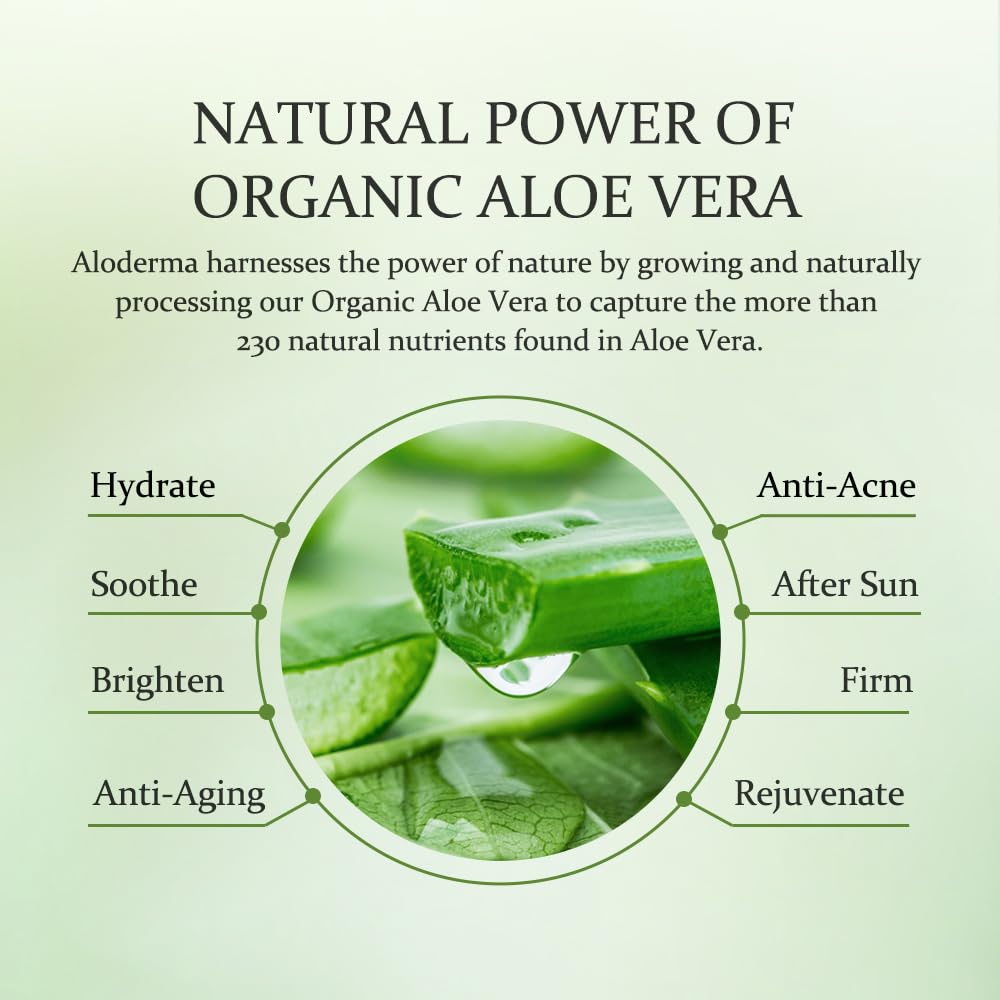 Aloderma 99% Organic Aloe Vera Gel Made within 12 Hours of Harvest - Pump Bottle - Lightweight Aloe Gel for Face and Body, Soothing and Hydrating Sunburn Relief, Great for Scalp & Hair, 3btls x 10.6oz - Image 5