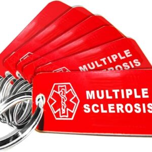 6 Pre-Engraved Multiple Sclerosis Plastic Medical Alert ID Keychains, Small 2.25 x .79 Inch