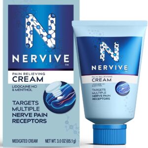 Nervive Nerve Care, Pain Relieving Cream, Max Strength Non-Greasy Topical Pain Reliever with Lidocaine and Menthol for Toes, Feet, Fingers, Hands, Legs & Arms, 3.0oz