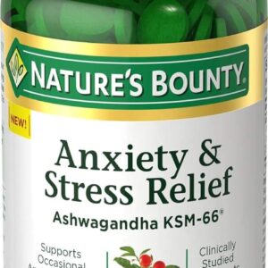 Nature’s Bounty Anxiety & Stress Relief Ashwagandha KSM 66 Tablets, Mood Support, 50 Count