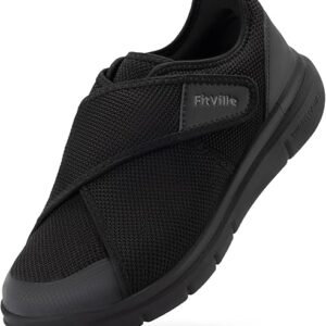 FitVille Diabetic Shoes for Men Extra Wide Width Adjustable Closure Walking Shoes Swollen Feet Shoes for Neuropathy Pain Relief - EasyTop V5