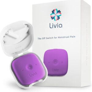 Livia Menstrual Pain Relief Device, Purple - Period Pain Off Switch - Portable and Travel-Ready with Stick-on Gel Pads for Cramps - Rechargeable, 12-Hour Battery Life - Complete Kit