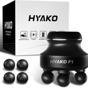 HYAKO F1 4-Heads Handheld Electric Deep Tissue Body Massager – Portable Orbital Professional Muscle Massager Tool for Easing Shoulder and Back Tension and Chiropractic Tool for Myofascial Release
