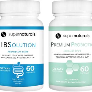 IBSolution Gut Health Bundle - All Natural Gut Health Support & Premium Probiotics w/ 40 Billion CFU for Support of Irregular Bowels, Bloating, Constipation, Gas, Abdominal Pain - 2 Pack (120 Caps)
