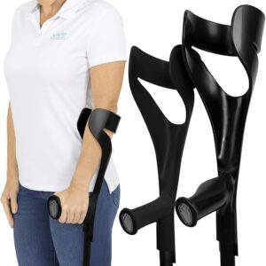 Vive Forearm Crutches (Pair) - Adjustable, Lightweight Arm Crutches Forearm for Adults - Ergonomic Arm Crutch Cuff and Comfortable Handles - Heavy Duty Crutches Non Slip Skid Replaceable Rubber Tips