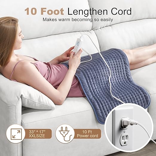 Heating Pad for Back Pain Relief, Extra Large 33 x 17, Portable Heating Pad for Shoulder, Neck, Cramp, Menstrual Pain, with Upgraded 6 Timer & 6 Temperature Controller - Image 2