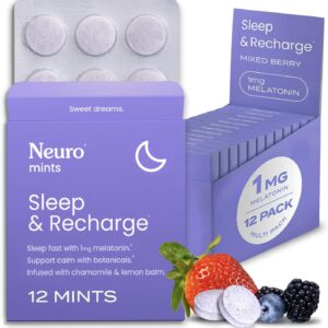 Neuro Melatonin 1 mg Sleep & Recharge Mints (144 Pieces) - Fast Dissolve Melatonin Sugar Free Mints with Lemon Balm & Chamomile for Better Sleep - Calm Sleep Supplement - Mixed Berry Flavor