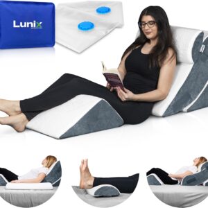 Lunix LX5 4pcs Orthopedic Bed Wedge Pillow Set, Post Surgery Memory Foam for Back, Leg Pain Relief, Sitting, Adjustable Pillows Acid Reflux and GERD for Sleeping, Hot Cold Pack