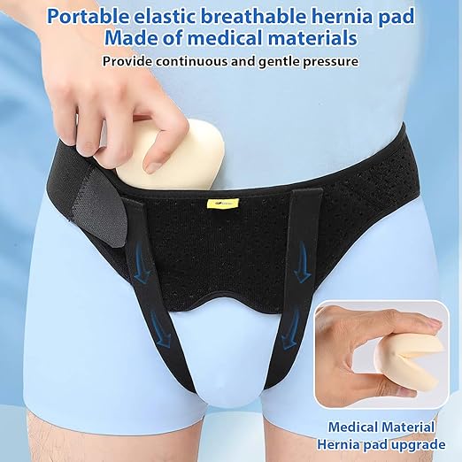 Hernia Belt for Men Hernia Support Truss for Single/Double Inguinal or Sports Hernia, Adjustable Waist Strap with 2 Removable Compression Pads Breathable Material