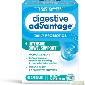 Digestive Advantage IBS Probiotics For Women and Men, Probiotics For Digestive Health & Intensive Bowel Support with Digestive Enzymes For Gut Health, Occasional Bloating & Immune Support, 96 Capsules
