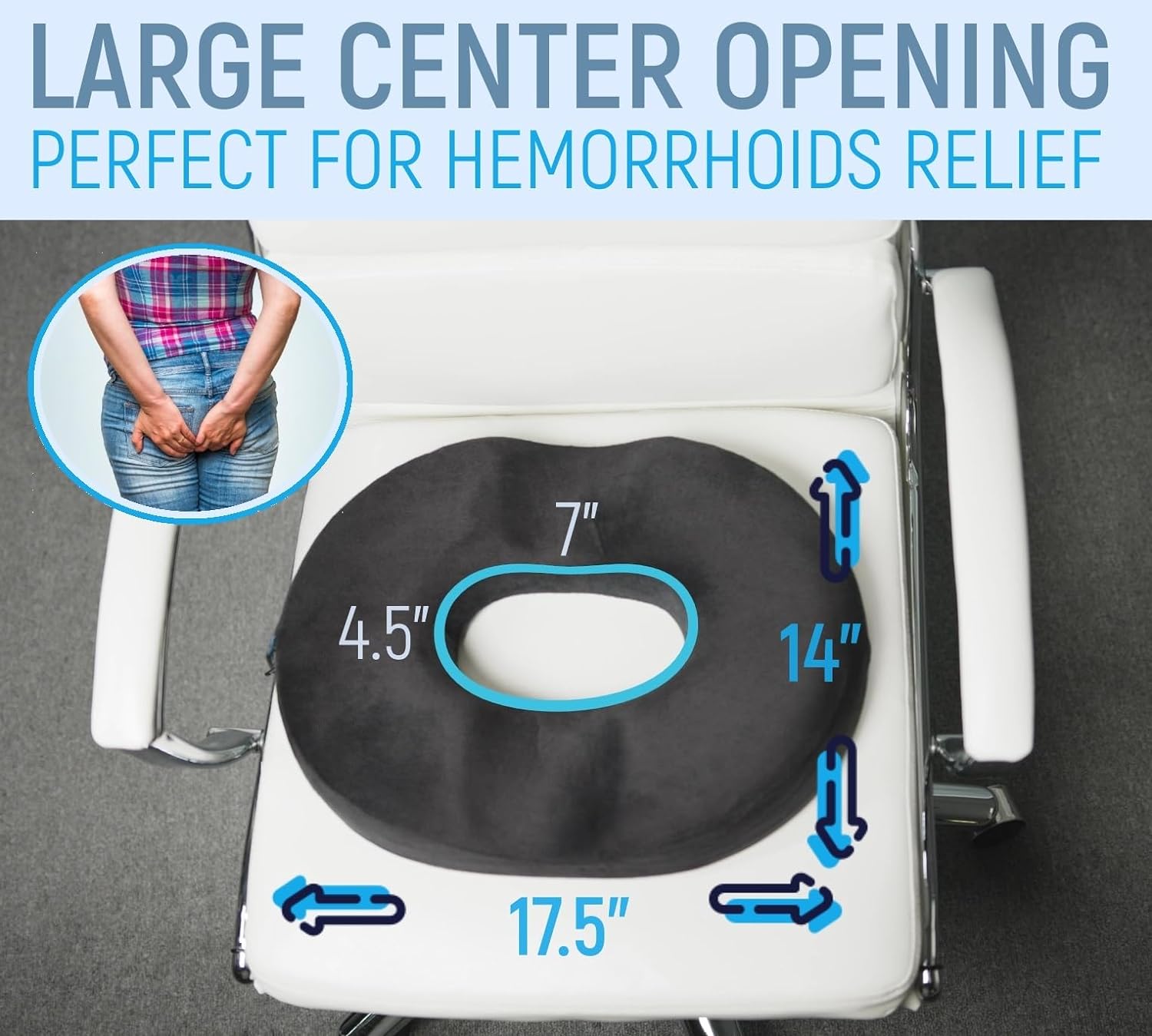 Donut Pillow Coccyx Seat Cushion for Tailbone Pain Relief, Back, Hip Pain, Hemorrhoids, Post Surgery, Postpartum Pregnancy, Office Desk Chair, Wheelchair, Travel, Medium Firmness Supports 240 Lbs - Image 3