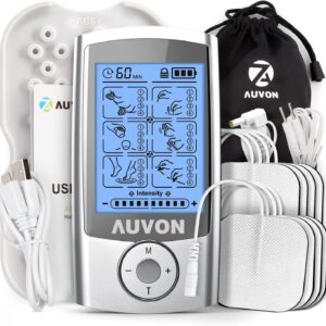 AUVON Rechargeable TENS Unit Muscle Stimulator, 24 Modes 4th Gen TENS Machine with 8pcs 2"x2" Premium Electrode Pads for Pain Relief