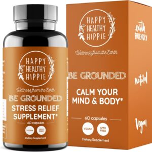 Happy Healthy Hippie Stress Relief Supplement - Lavender Pills | Promotes Calmness Body & Mind | Quick Acting | Magnesium, Lemon Balm | Relaxation & Peace of Mind | Herbal, Vegan, 60 Pills
