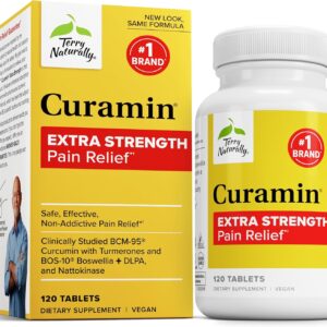 Terry Naturally Curamin Extra Strength - 120 Tablets - Non-Addictive Pain Relief Supplement with Curcumin, Boswellia, DLPA & Nattokinase - Non-GMO, Vegan - 40 Servings