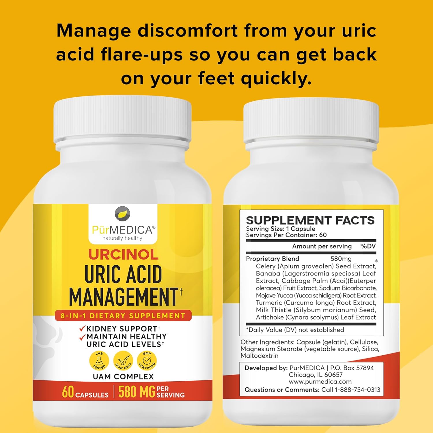 Urcinol Uric Acid Supplement for Joint Support - 60ct (Pack of 1) - Uric Acid Support Formula with Turmeric Root, Acai, Banaba Leaf, Celery Seed, Yucca Stalk - Image 5
