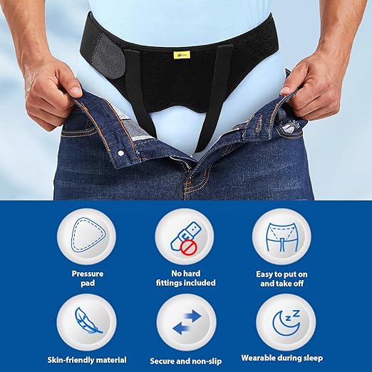Hernia Belt for Men Hernia Support Truss for Single/Double Inguinal or Sports Hernia, Adjustable Waist Strap with 2 Removable Compression Pads Breathable Material - Image 2