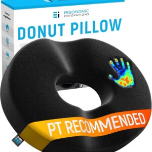 Donut Pillow Coccyx Seat Cushion for Tailbone Pain Relief, Back, Hip Pain, Hemorrhoids, Post Surgery, Postpartum Pregnancy, Office Desk Chair, Wheelchair, Travel, Medium Firmness Supports 240 Lbs