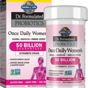 Garden of Life Once Daily Dr. Formulated Probiotics for Women 50 Billion CFU 16 Probiotic Strains with Organic Prebiotics for Digestive, Vaginal & Immune Health, Dairy Free, Shelf Stable 30 Capsules
