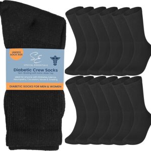 Special Essentials 12 Pairs Cotton Diabetic Socks for Men & Women - Non-Binding Extra Wide Top Neuropathy Socks - Crew Socks