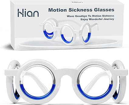 Hion Motion Sickness Glasses,Relieve Carsickness Airsickness Seasickness Glasses,Ultra-Light Portable Nausea Vertigo Glasses, No Lens Liquid Glasses for Adults or Kids(1Count Without Bags)