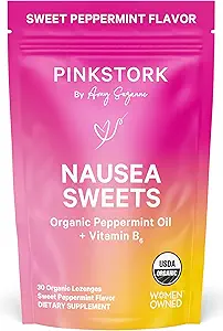 Pink Stork Organic Peppermint Sweets for Morning Sickness and Motion Sickness Support, Added Vitamin B6, 1st Trimester Pregnancy Must Haves - 30 Wrapped Peppermint Candies