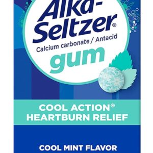 Alka-Seltzer Cool Action Heartburn Relief Gum, Extra Strength Antacid Gum, Acid Indigestion and Upset Stomach Relief, No Chalky Taste, Cool Mint Flavor, 60 Count