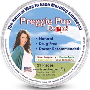 Preggie Pop Drops - 21 Drops - Morning Sickness Relief during pregnancy - Safe for pregnant Mom & Baby - Gluten Free - Four Flavors: Lemon, Raspberry, Green Apple, Tangerine