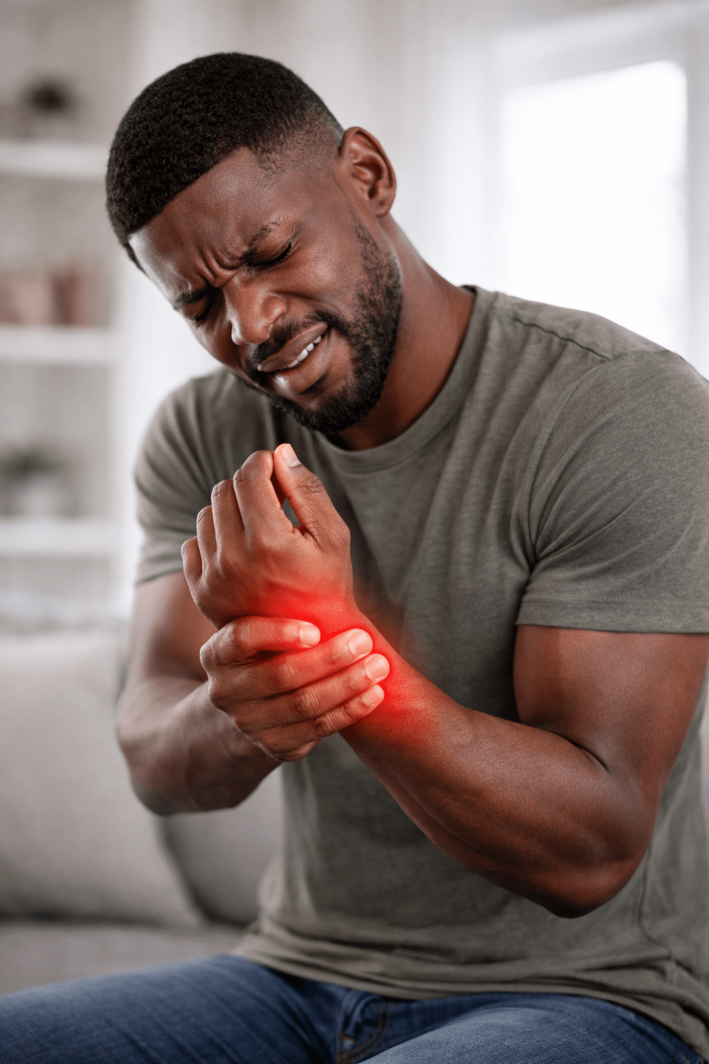 Person experiencing wrist, hand and finger pain