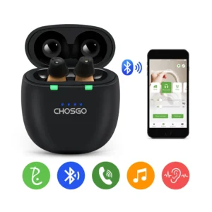 CHOSGO SmartU lightweight hearing aids shown as a pair, side by side