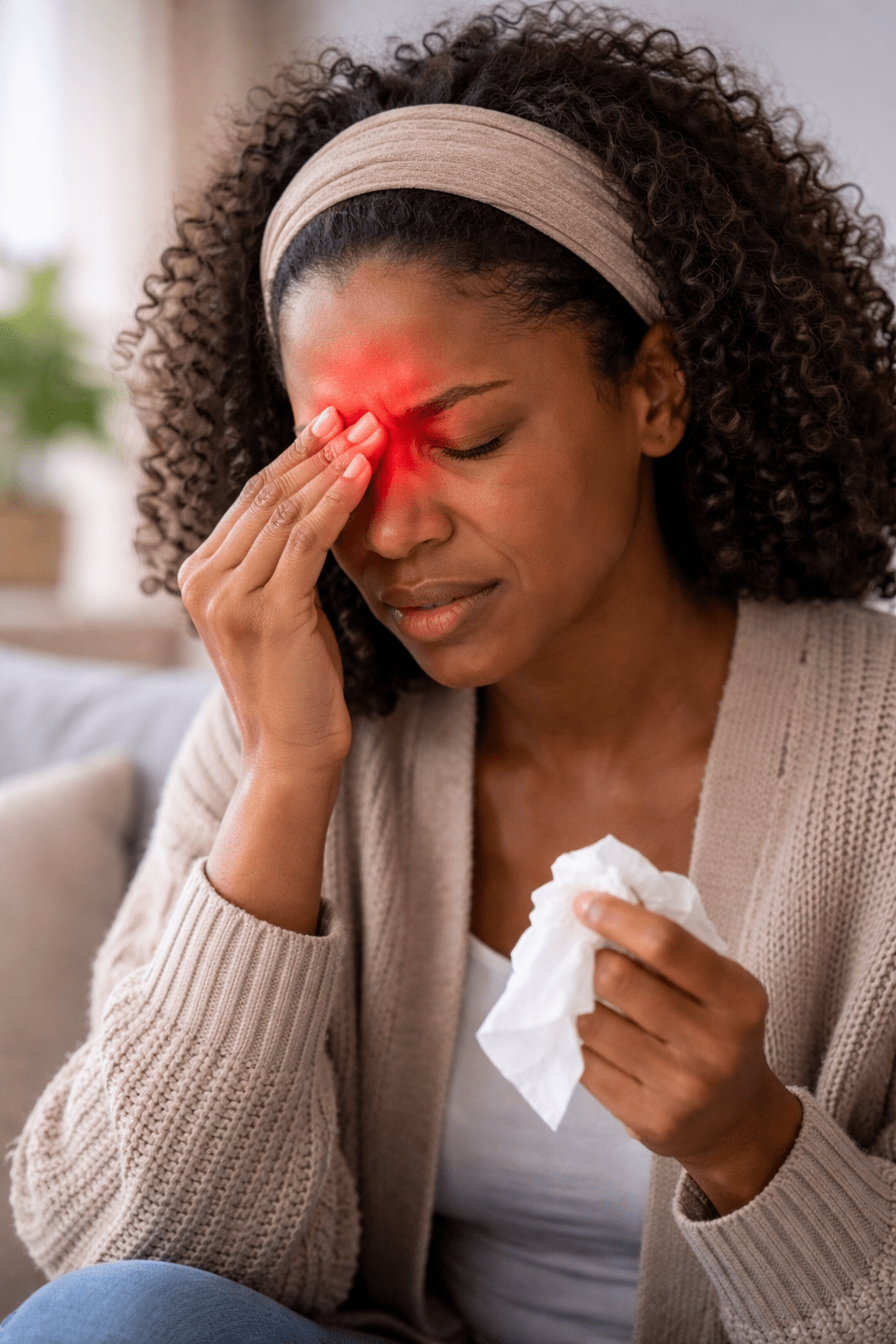 Woman experiencing women’s health-related pain and discomfort