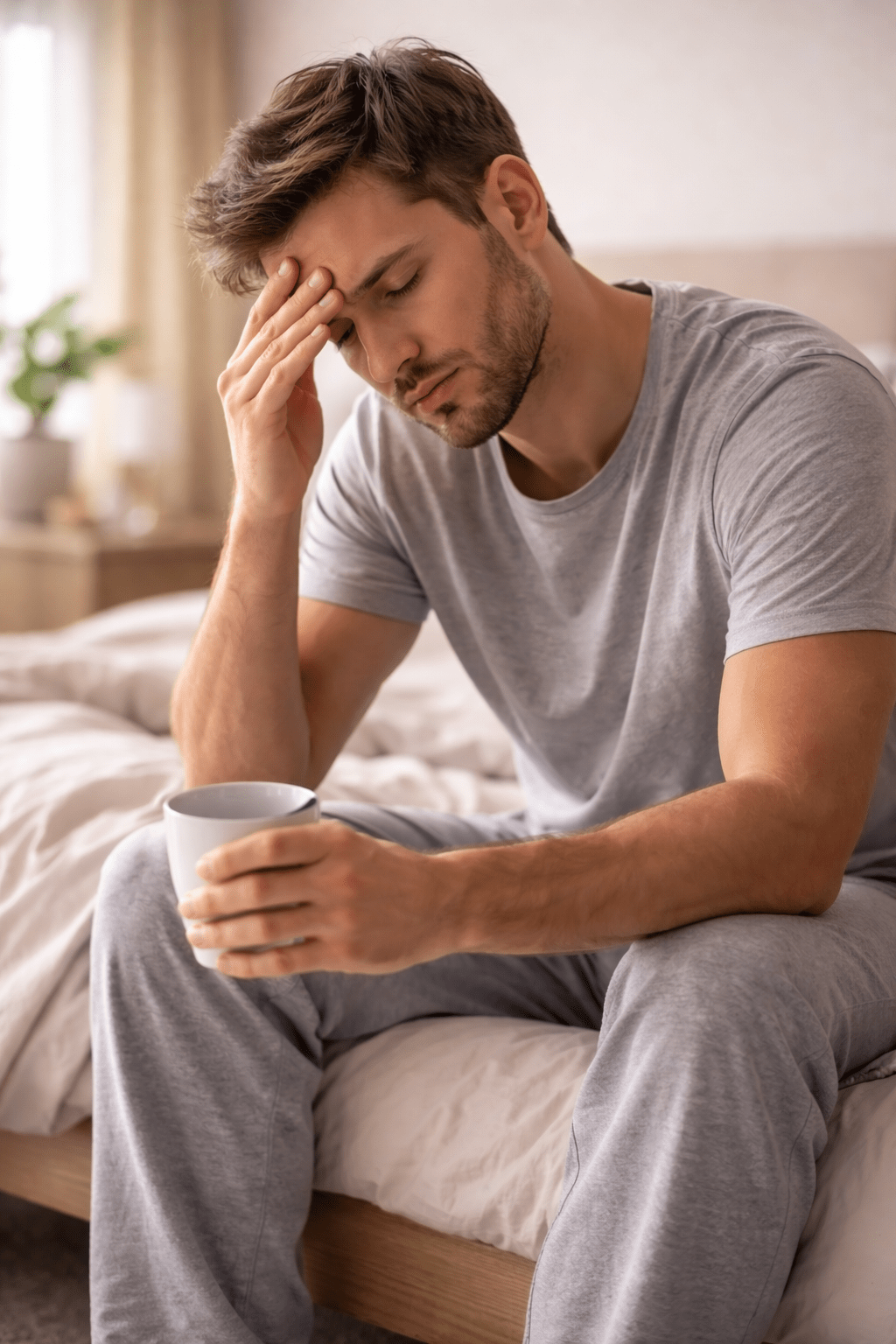 Person experiencing sleep problems, fatigue and low energy