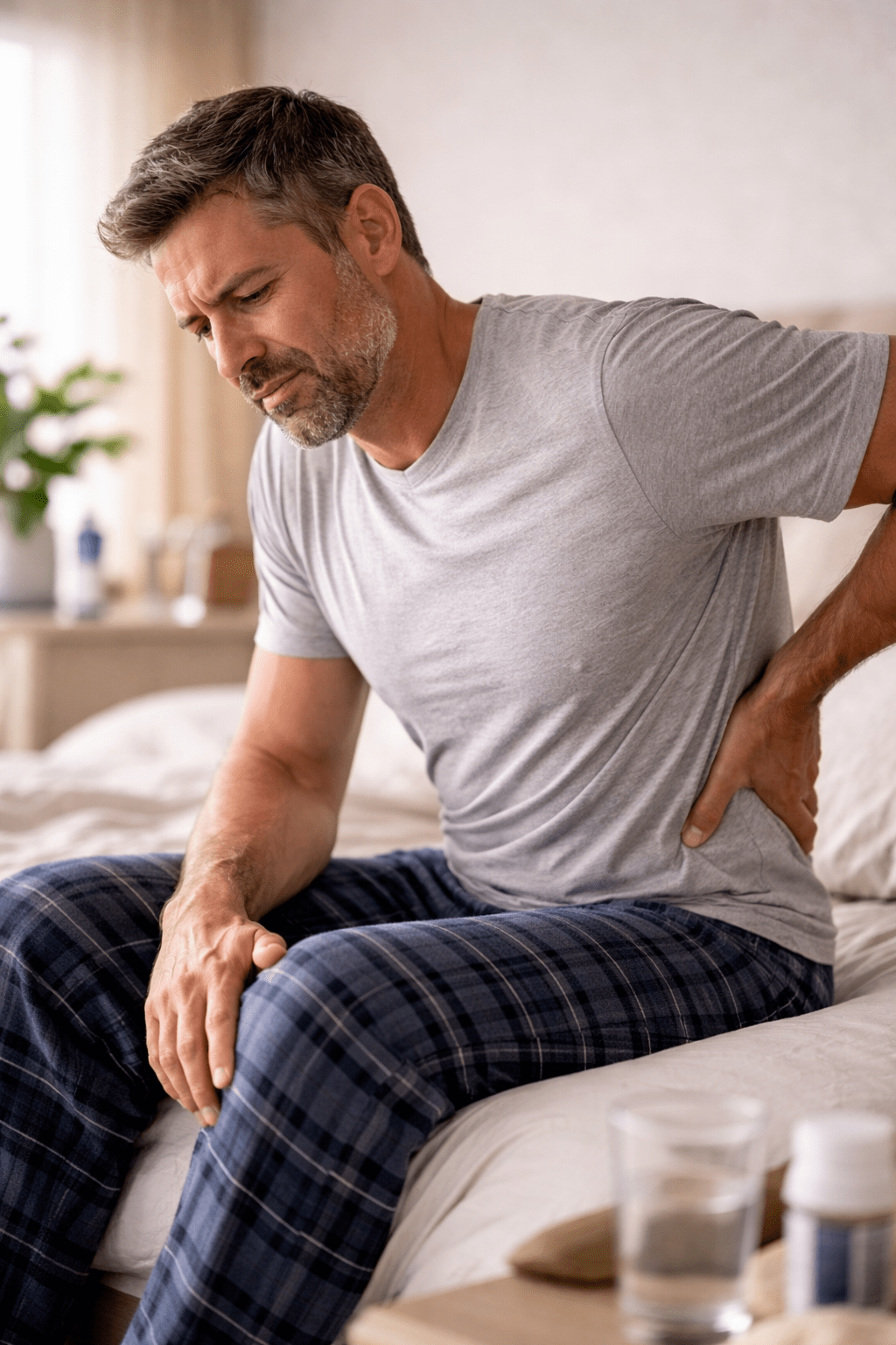 Man experiencing men’s health-related discomfort and recovery needs