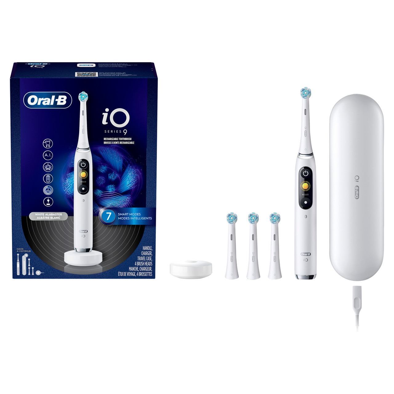 Oral-B iO Series 9 smart electric toothbrush with round brush head and charging base — view 5
