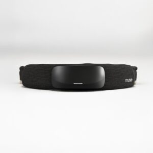Muse S Athena EEG headband in Carbon, dark grey fabric band with black sensor pod at the front