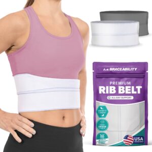 BraceAbility rib brace, universal female style, white, worn around the lower rib cage