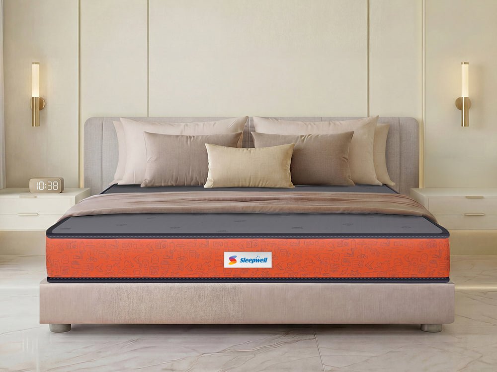 Sleepwell Ortho Pro orthopaedic mattress back pain option shown as a firm quilted double mattress