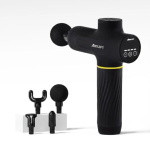 Boldfit BoldGun Turbo percussion massage gun with digital display and head attachments
