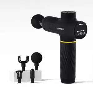 Boldfit BoldGun Turbo percussion massage gun with digital display and head attachments