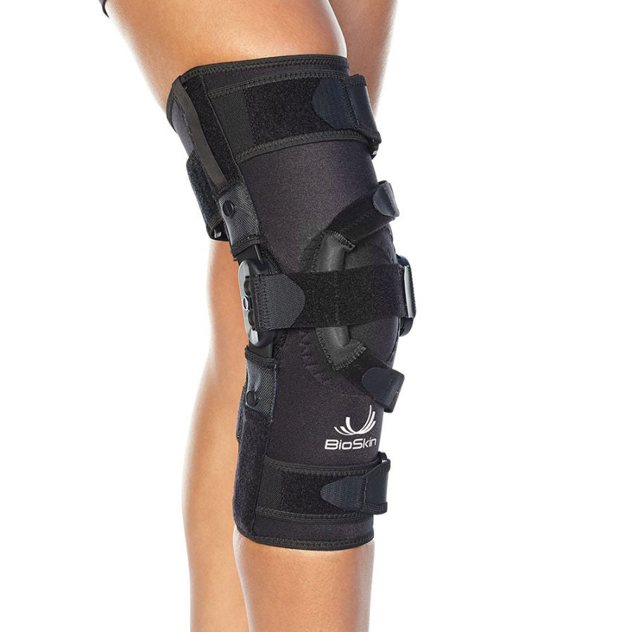 BioSkin Q Lok pull-on patella knee brace in size 3XL shown on a leg