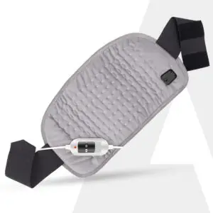 AGARO Ortho electric heating pad for back wrapped at the lumbar area with its 3-level temperature controller