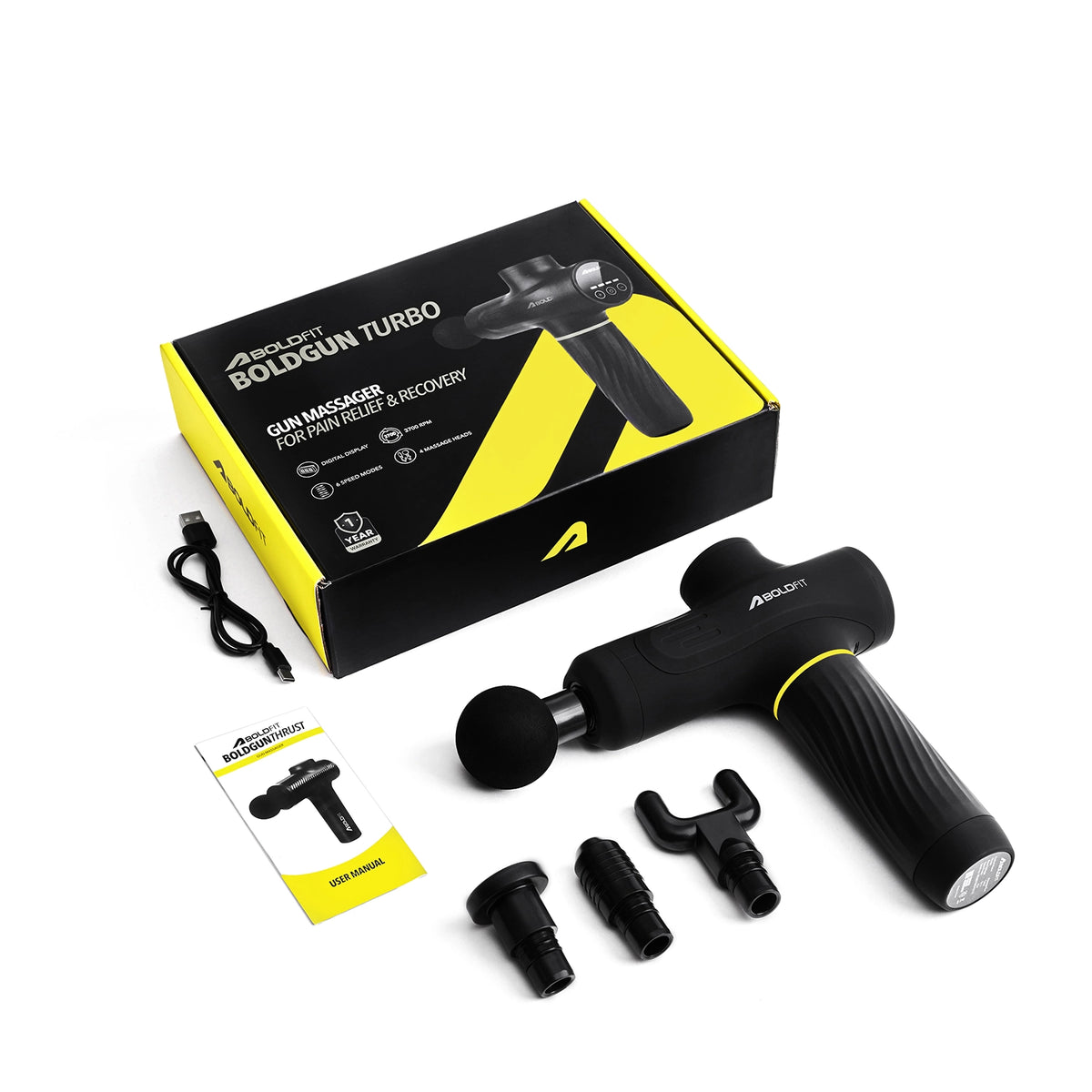 Boldfit BoldGun Turbo percussion massage gun with digital display and head attachments — view 2