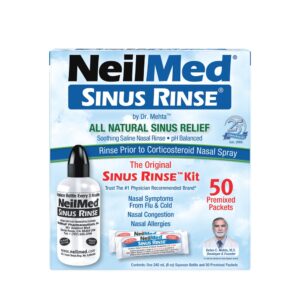 NeilMed Sinus Rinse Kit box front: 8 oz bottle and 50 premixed packets