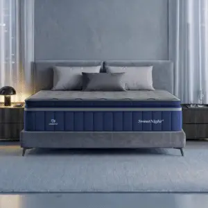 SweetNight CoolNest cooling hybrid mattress with pillow top shown on a bed frame