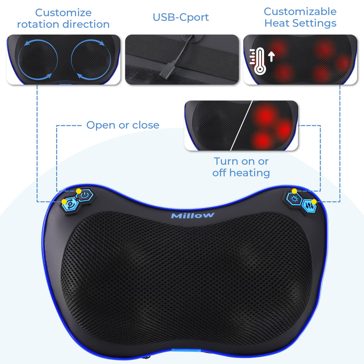 REATHLETE MILLOW pillow massager with heat resting on a couch cushion — view 2
