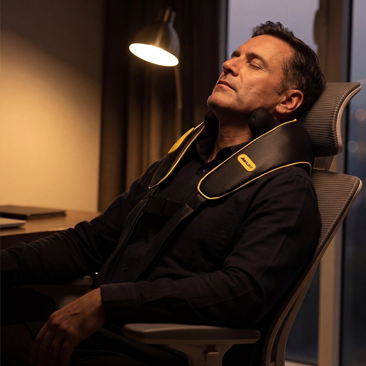 Boldfit UnKnot neck and shoulder massager being used across the upper back and shoulders — view 4