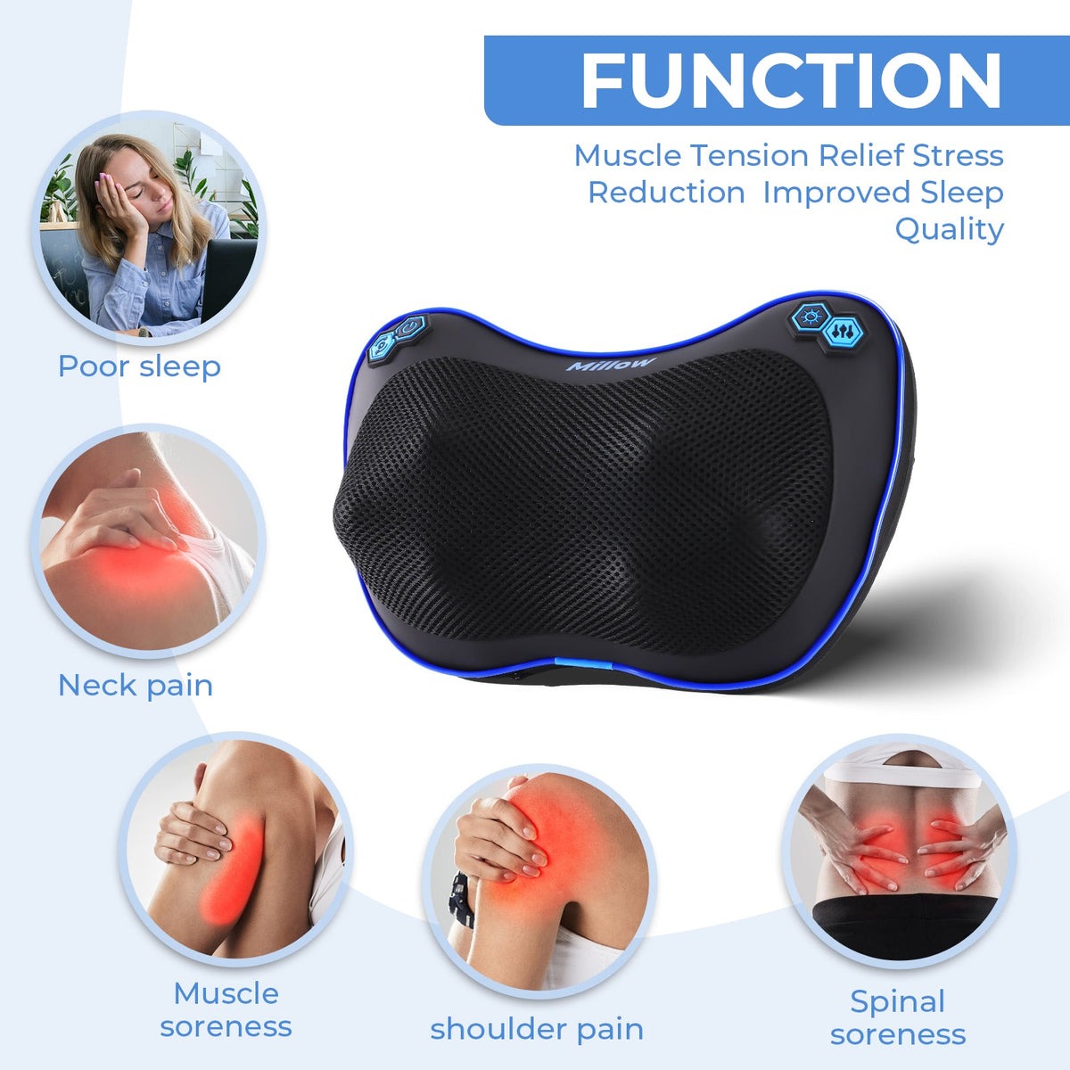 REATHLETE MILLOW pillow massager with heat resting on a couch cushion — view 3