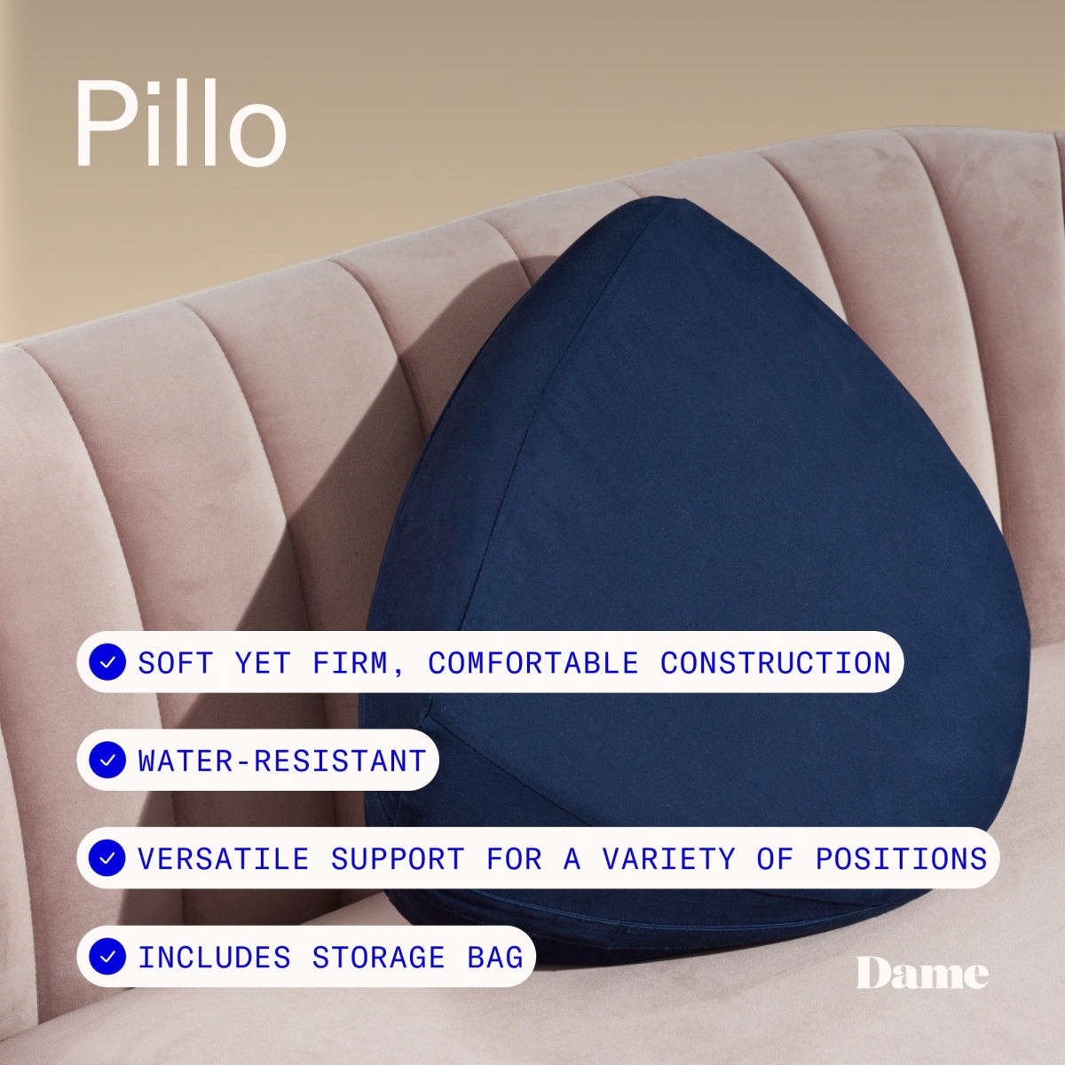 Indigo intimacy positioning pillow with cotton cover shown at an angle — view 5