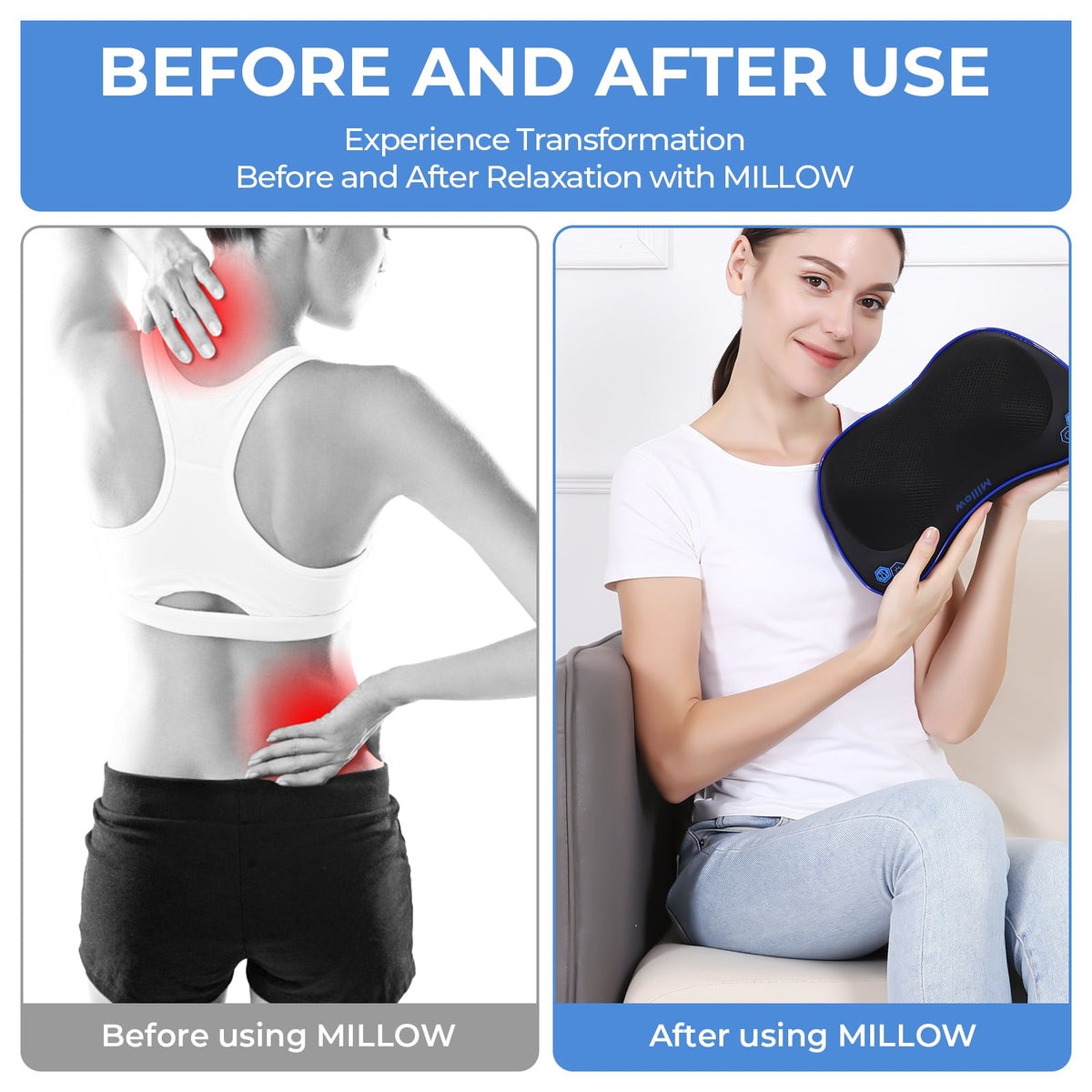 REATHLETE MILLOW pillow massager with heat resting on a couch cushion — view 5